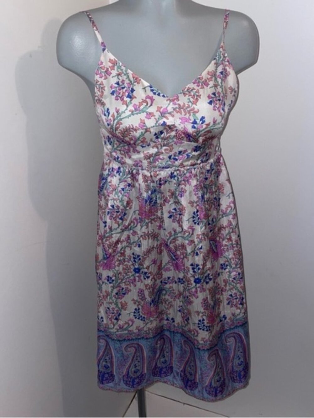 See By Chloe Dress Mini Spaghetti Strap Floral Pink Blue Silk Size 4